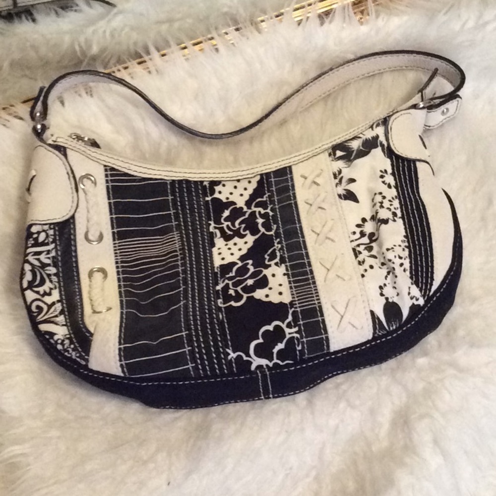 Fossil Black and White Baguette Style Bag